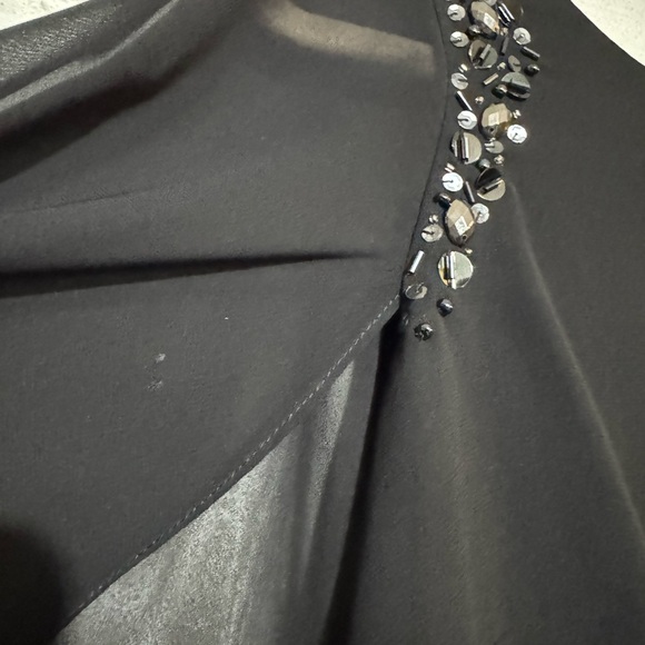 SLNY Black Beaded Chiffon Sheer Formal‎ LBD Dress Size 6  Gothic MOTB Funeral - Picture 3 of 6